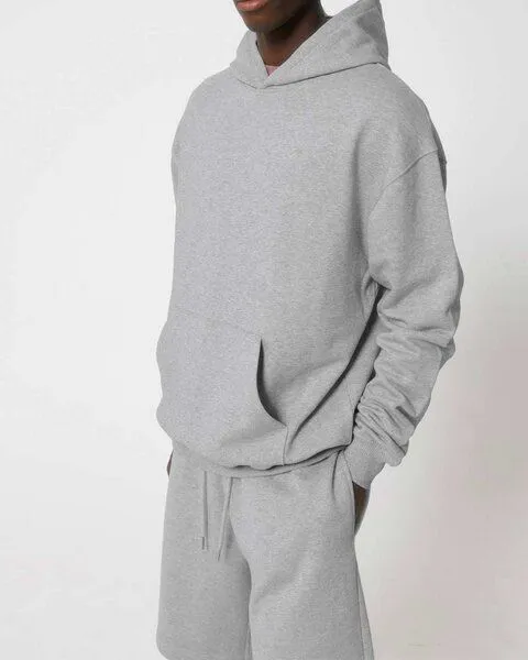 YTWOO YTWOO Oversized Unisex Hoodie mit Kängurutasche, Dry, nachhaltig, Bio-Baumwolle, Grau meliert, – Produktbild 3 von 4