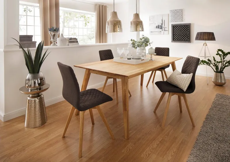 OTTO home Esstisch Lake, Eiche massiv, Breite 150 cm, erweiterbar mit Ansteckplatten, Beige, – Produktbild 3 von 4