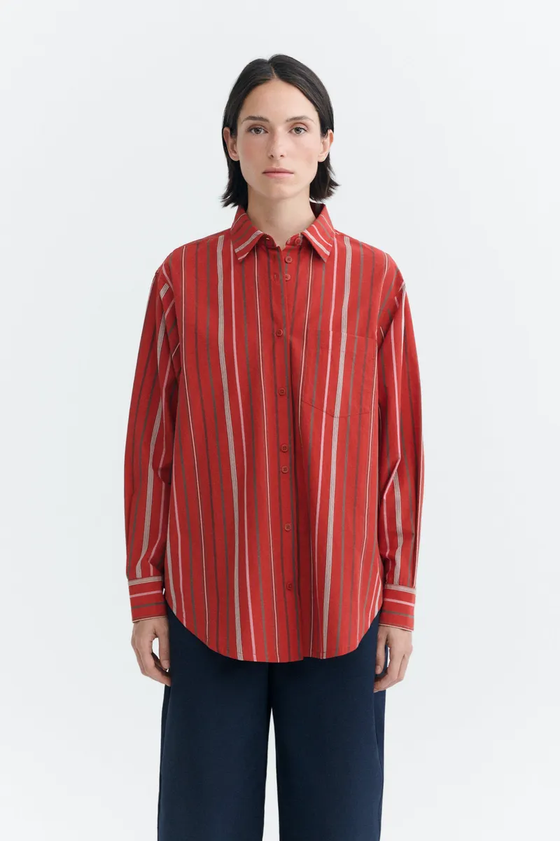 thinking mu Thinking MU Damen vegan Hemd Odelia Oversize Rote Streifen, Rot, – Produktbild 2 von 2