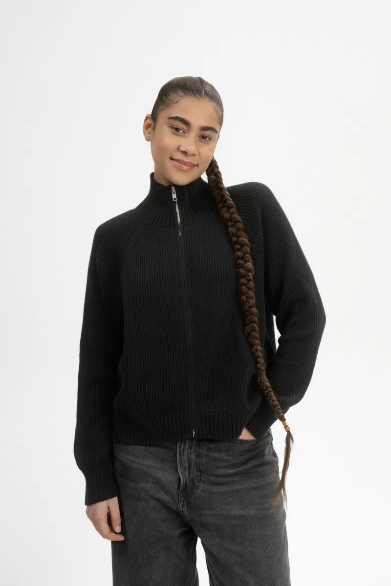 MELA MELA Damen vegan Strickjacke Rippe Kamuka Schwarz, Schwarz, – Produktbild 3 von 3