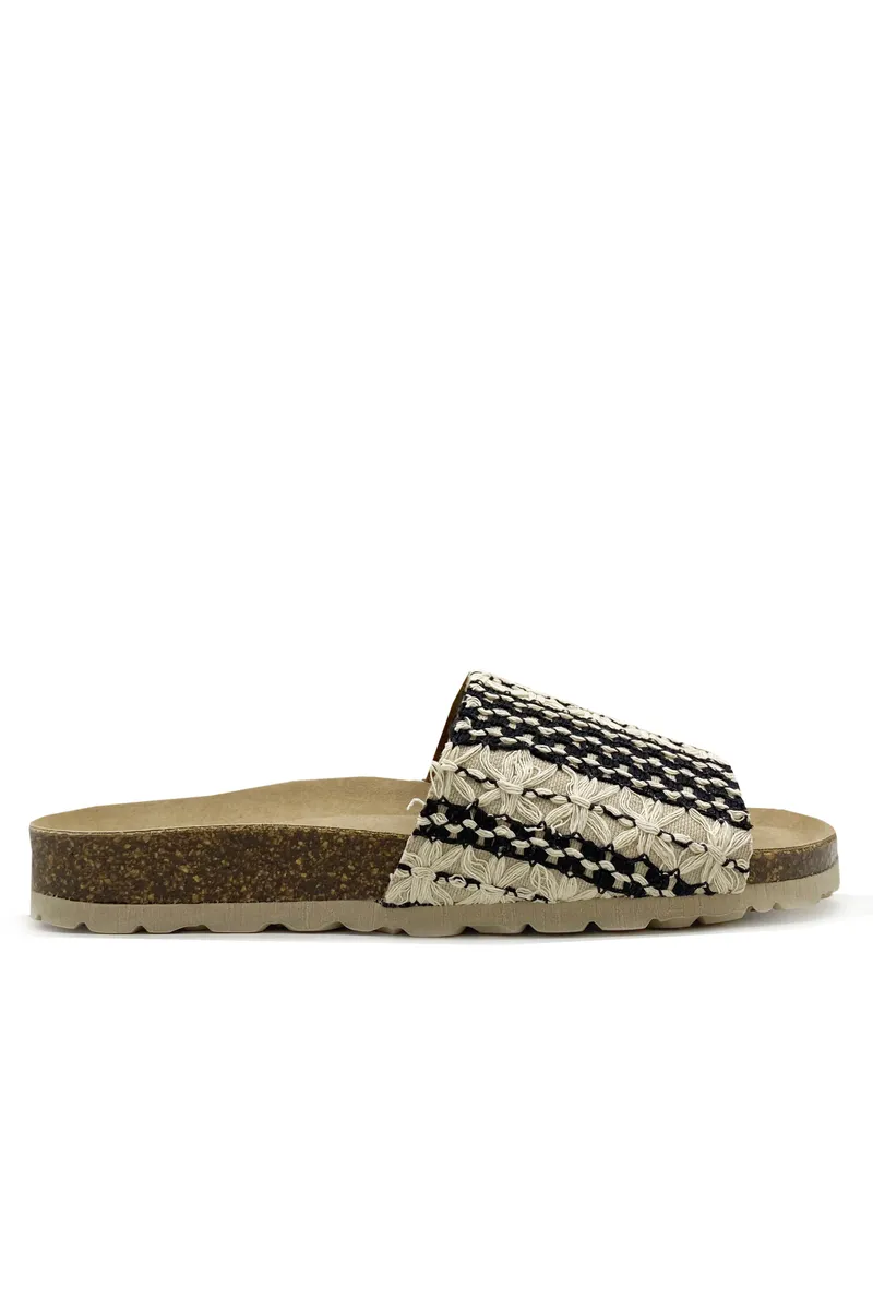 thies thies Damen vegan Slide Eco Boho Pool Taupe, Schwarz, – Produktbild 1 von 1