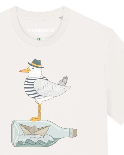 watapparel watapparel T-Shirt Unisex Möwe mit Hut, Off white, – Produktbild 3 von 4