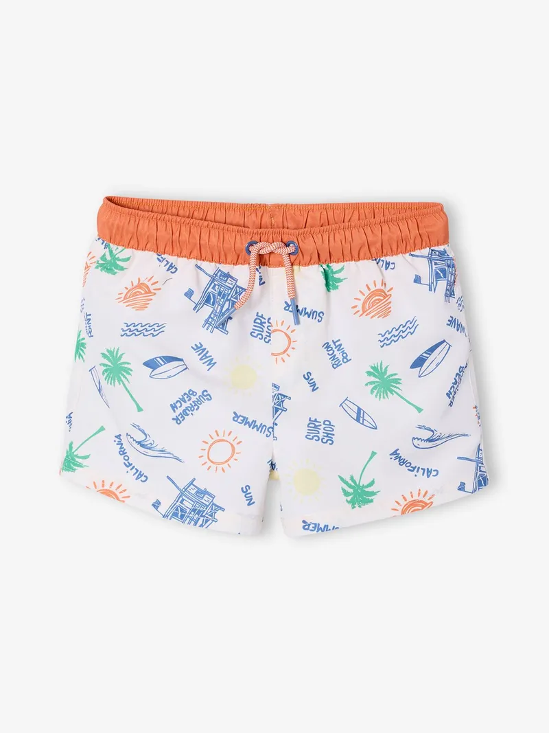 Vertbaudet Badehose Surferprint Jungen, Weiß meliert, – Produktbild 1 von 4