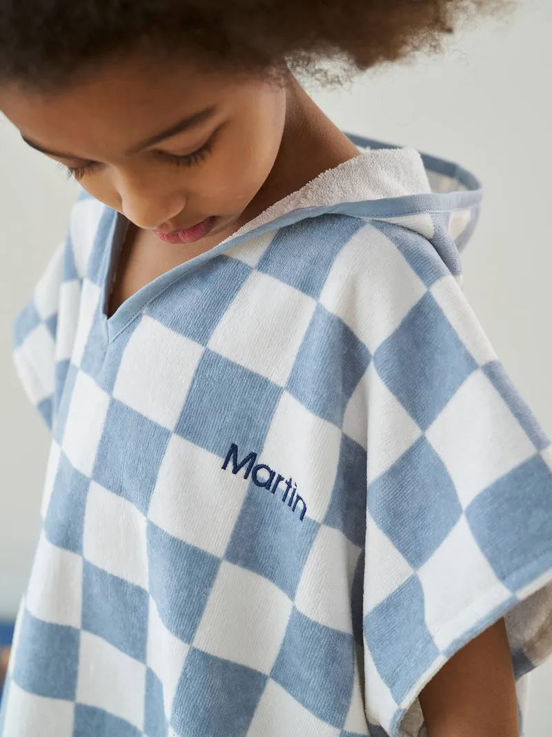 Vertbaudet Kinder Badeponcho personalisierbar, Blau kariert, – Produktbild 2 von 4