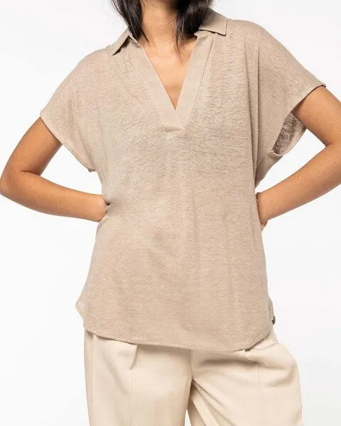 YTWOO YTWOO Exklusives Damen Polohemd aus 100% Leinen, Vintage weiß, – Produktbild 2 von 4