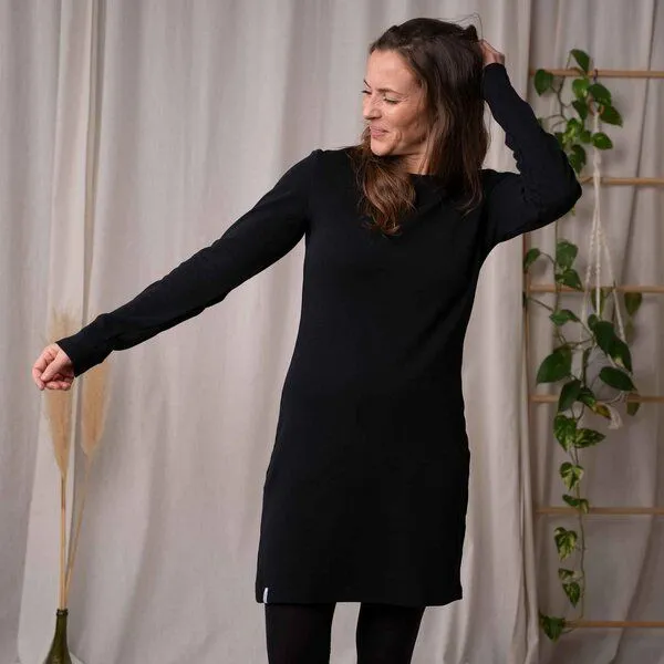 Vresh Clothing Vresh Clothing Vlora - Langarmkleid aus Biobaumwolle, Schwarz, – Produktbild 2 von 4