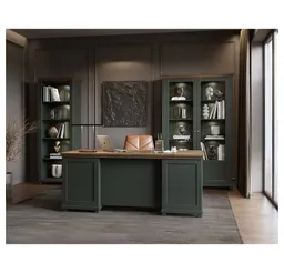 Lomadox Büromöbel-Set EPSOM-83, (Spar-Set, 3-tlg., Schreibtisch Vitrine Aktenregal), in grün mit Eiche, Softclose-Funktion, Rückwand mit Lamellen Optik – Produktbild 1 von 1