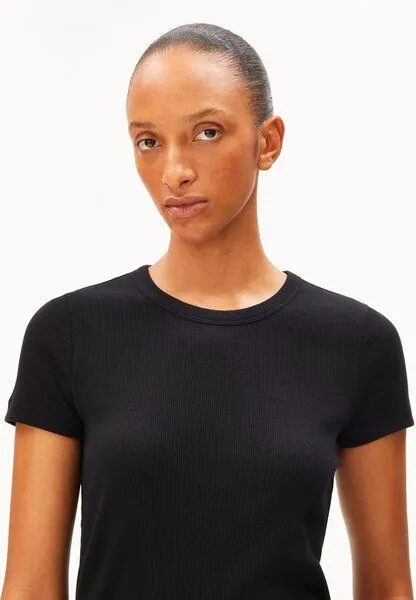 ARMEDANGELS ARMEDANGELS KARDAA Damen Ripp-T-Shirt aus Bio-Baumwoll Mix, Black, – Produktbild 3 von 4