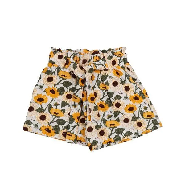 Walkiddy Walkiddy Kinder Shorts GOTS-zertifiziert aus Bio-Baumwolle, Sonnenblumen-Print, leicht & sommerlich, elastischer Bund, Blau, – Produktbild 1 von 3