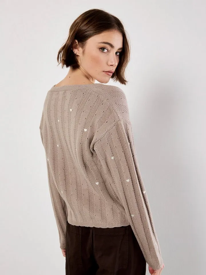 Apricot Apricot Cardigan Croped Jacke mit Lochmuster und Stickerei, Braun, – Produktbild 4 von 4
