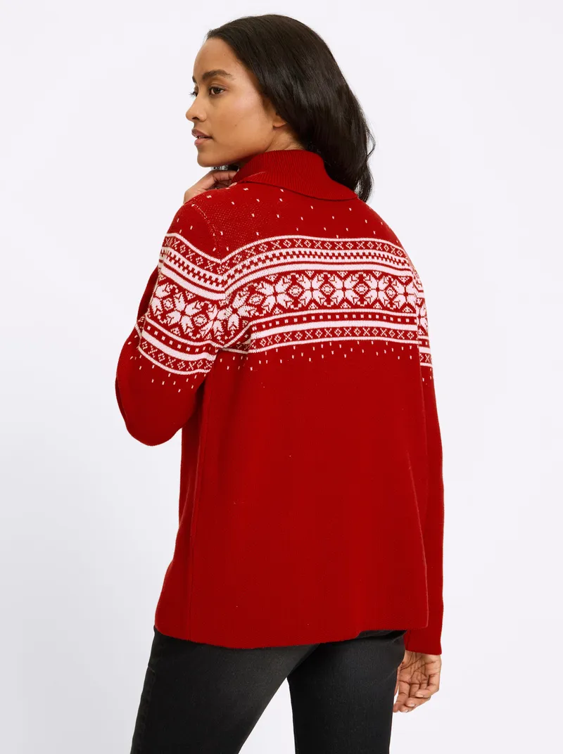 heine Jacquard-Pullover rot-ecru-gemustert, Rot-ecru-gemustert, – Produktbild 2 von 2