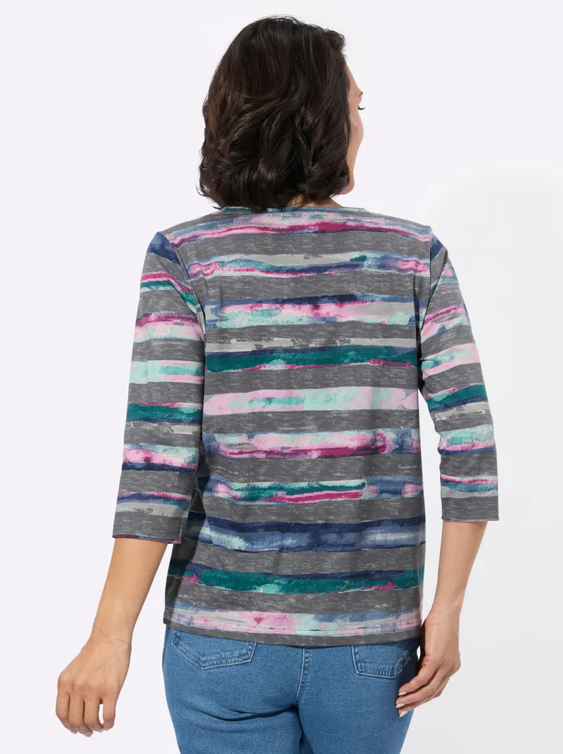 Witt Rundhalsshirt steingrau-aquapetrol-bedruckt, Steingrau-aquapetrol-bedruckt, – Produktbild 1 von 2