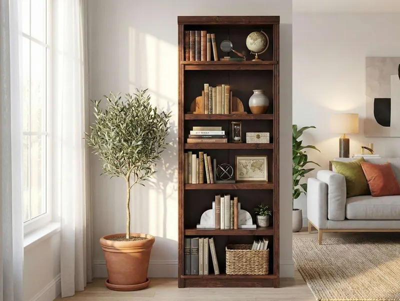 OTTO home Bücherregal Soeren Regal B/T/H: 80/33,5/220 cm, mit 6 Fächern, massive Kiefer, FSC®-zertifizier, Braun, – Produktbild 1 von 3