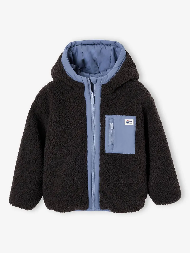 Vertbaudet Vertbaudet Jungen Wendejacke mit Kapuze und Teddyfleece, Graublau, – Produktbild 3 von 4