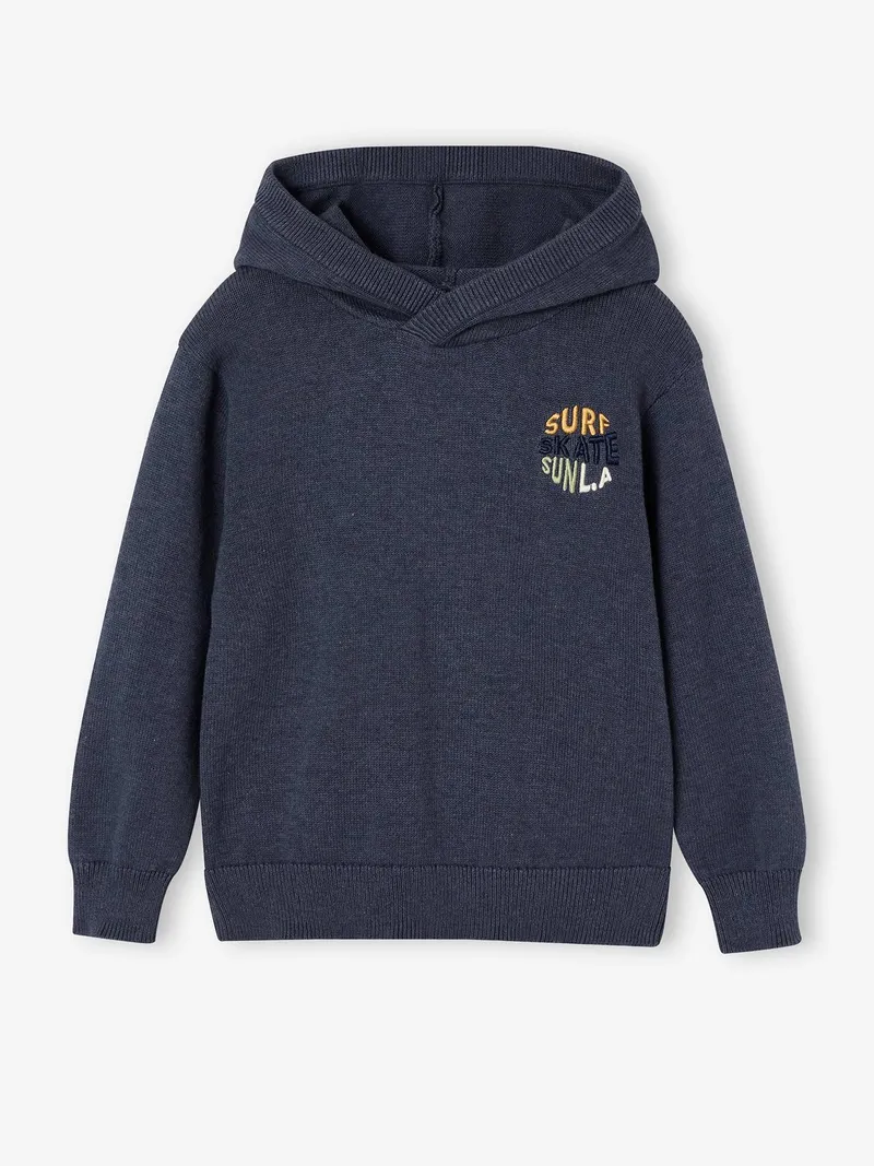 Vertbaudet Vertbaudet Kapuzenpullover mit Stickerei Jungen 30% Recycling-Baumwolle GRS-zertifiziert, Blau meliert, – Produktbild 1 von 5