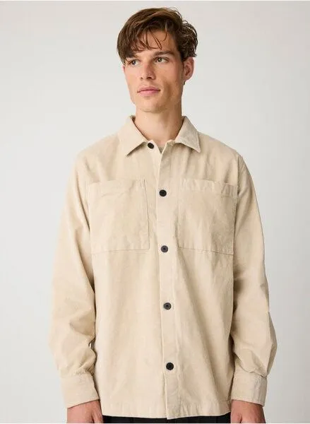 KnowledgeCotton Apparel KnowledgeCotton Apparel Lockeres Cord-Overshirt aus Bio-Baumwolle, Beige-light-feather-gray, – Produktbild 1 von 4
