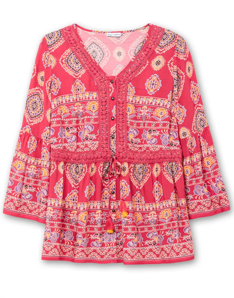 sheego by Joe Browns Longbluse rot-gemustert, Rot-gemustert, – Produktbild 1 von 2