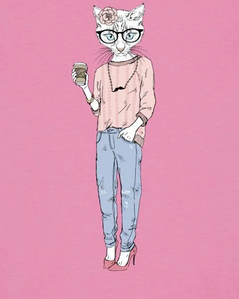 watapparel watapparel T-Shirt Frauen Hipster Cat with Moustache, Bubble pink, – Produktbild 3 von 3