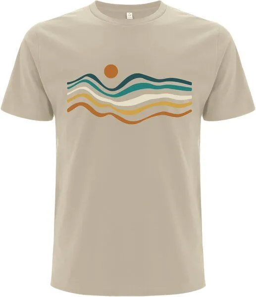 Spreecult Spreecult Minimalistischer Retro Sunset - Bio und Fair - Männer Unisex T-Shirt - Sonne Meer Wellen, Natural (weiß), – Produktbild 2 von 2