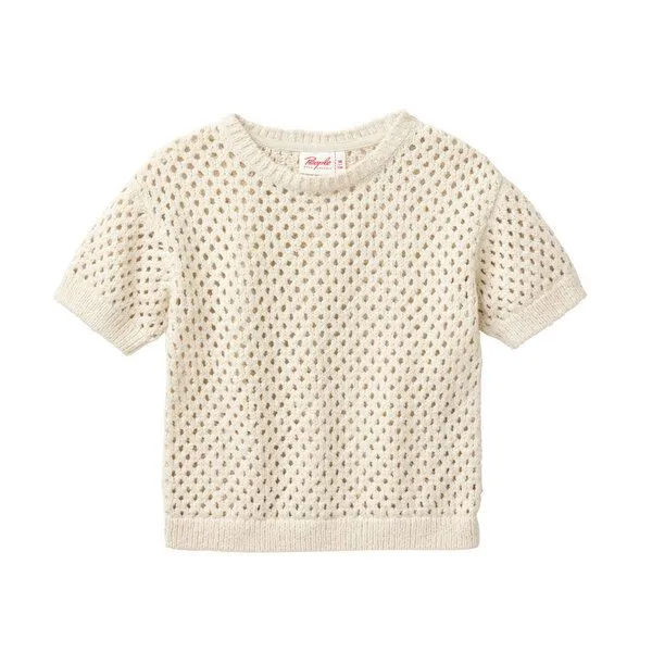 People Wear Organic People Wear Organic Strick Kurzarmpullover, beige uni, Bio-Baumwolle, Natur, – Produktbild 1 von 3