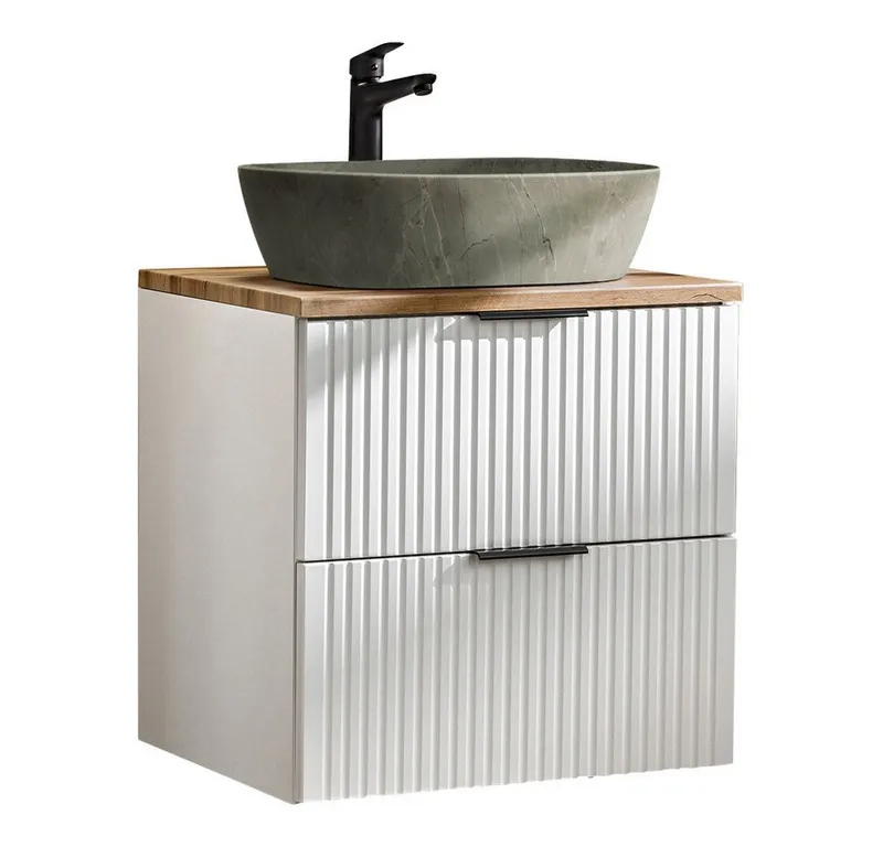 Lomadox Waschtisch ADELAIDE-56-WHITE, Badmöbel Waschtischunterschrank 60 cm matt weiß, Waschbecken Beton, Weiß, – Produktbild 1 von 4