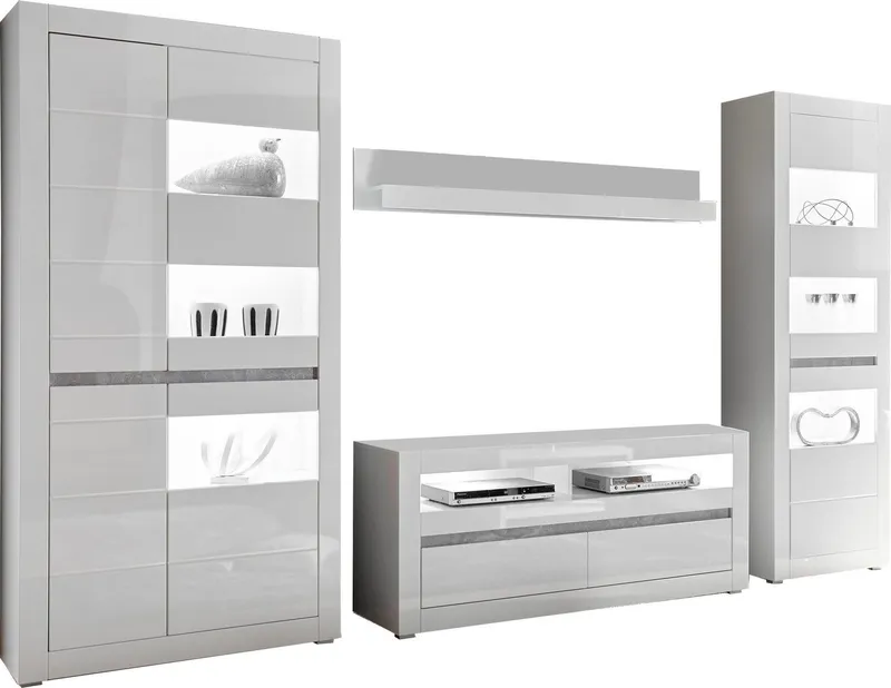 Home affaire Wohnwand Carat, (Set, 4-St), wird jeweils mit zwei Leisten angeliefert, 1 x grau, 1 x weiss, Weiß, – Produktbild 1 von 5