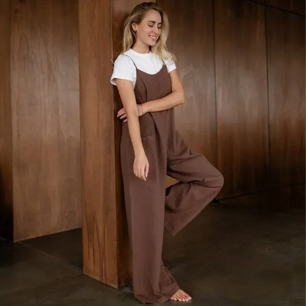 NORDLICHT NORDLICHT Musselin Jumpsuit Bente aus 100% Bio-Baumwolle, Braun, – Produktbild 1 von 4
