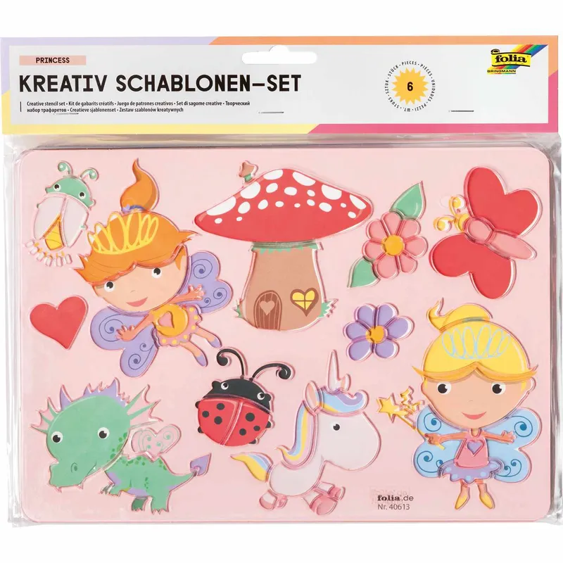folia folia Kreativ-Schablonenset Princess inkl. Malvorlage 6 Stück – Produktbild 1 von 1