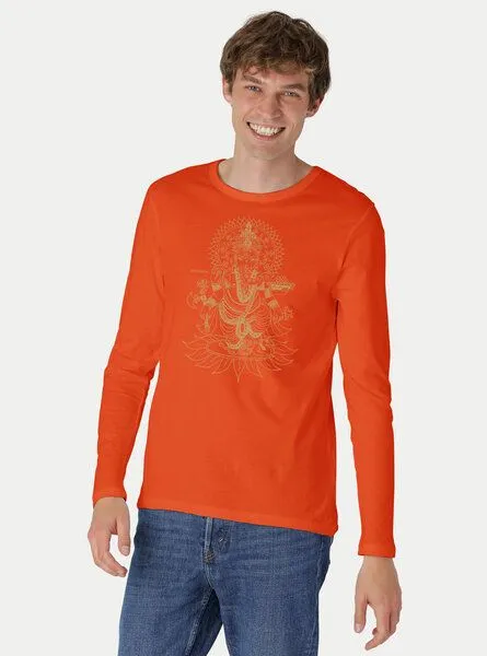 Peaces.bio - handbedruckte Biomode Peaces.bio - handbedruckte Biomode Bio-Herren-Langarmshirt Ganesha, Hellgrau, – Produktbild 3 von 3