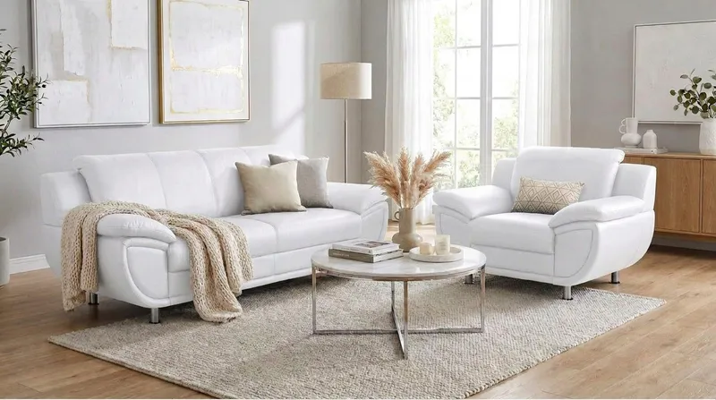 TRENDMANUFAKTUR 3-Sitzer Rondo 207 cm, 3-Sitzer, komfortabel, Federkern optional, Chromfüße, wahlweise mit Federkern, pflegeleichte Bezügen, Unser Dauertiefpreis, Weiß, – Produktbild 4 von 5