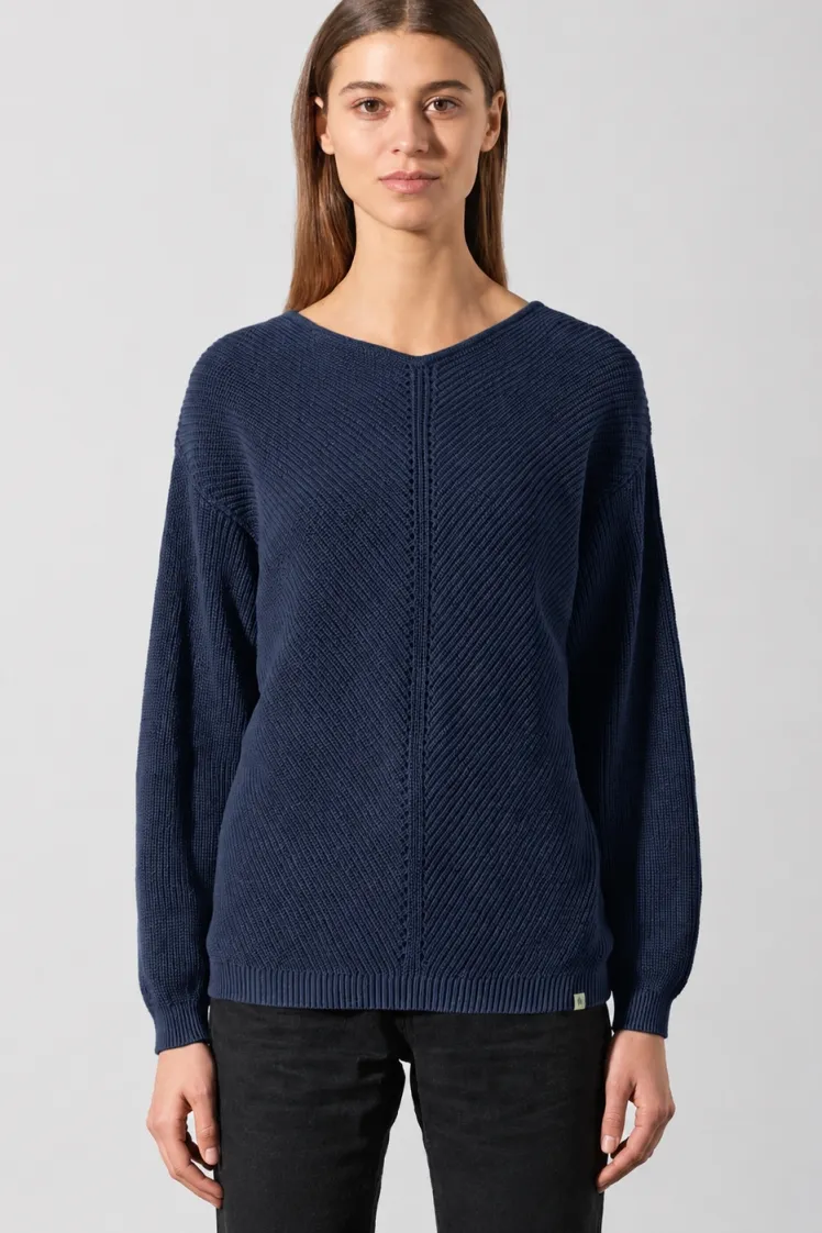 HempAge Hempage Damen vegan Pullover Timeless In Marineblau, Blau, – Produktbild 1 von 2