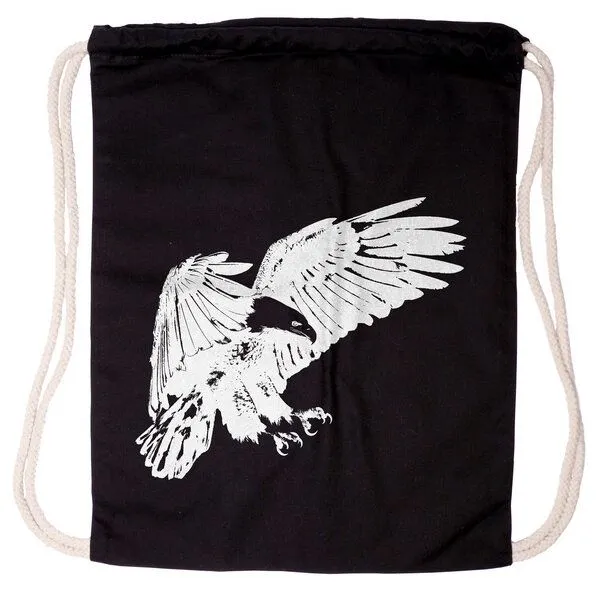 HANDGEDRUCKT HANDGEDRUCKT "Weißkopfseeadler" Schul-Turnbeutel, Schwarz, – Produktbild 4 von 4