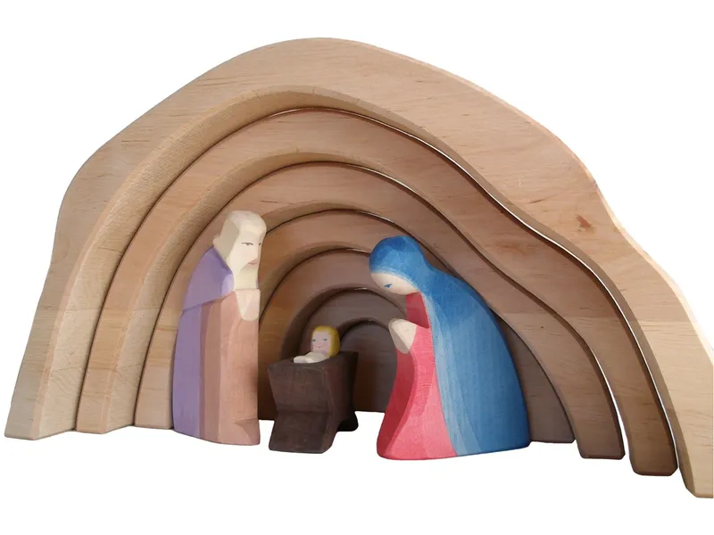 Drei Blätter Krippe aus Erlenholz, 7-teilig Maße 40 x 21 cm, Natur, – Produktbild 2 von 2