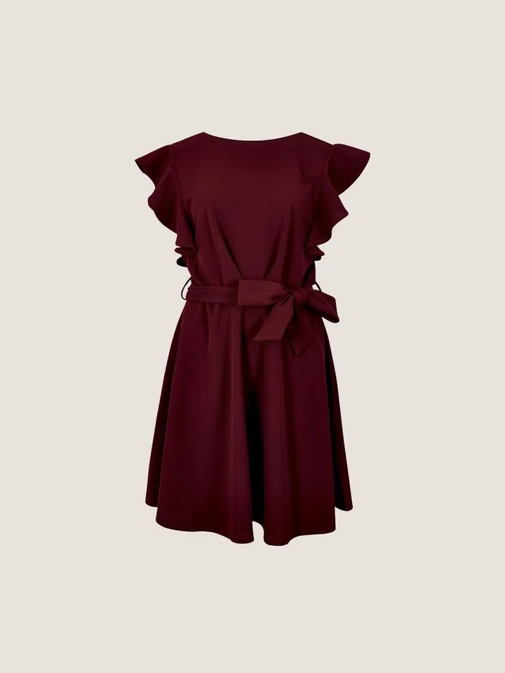 Apricot Apricot Minikleid Mini-Kleid aus Jersey-Crêpe (2-tlg., mit Stoffgürtel) mit Rüschenärmeln, Rot, – Produktbild 5 von 5