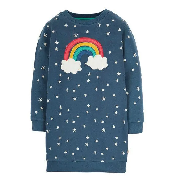 Frugi Frugi Jumper-Kleid blau Sterne und Regenbogen 4-5 Jahre – Produktbild 1 von 2