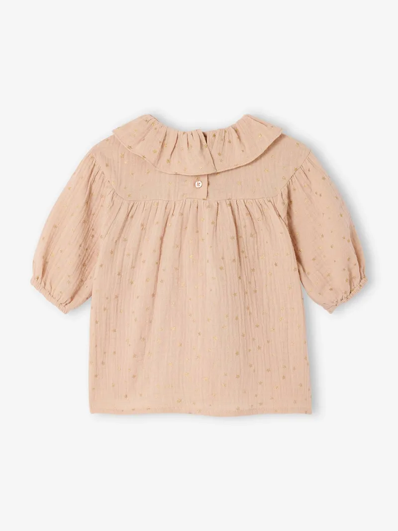 Vertbaudet Vertbaudet Baby Kleid aus Musselin mit Sternenmuster puder, Puder, – Produktbild 2 von 3
