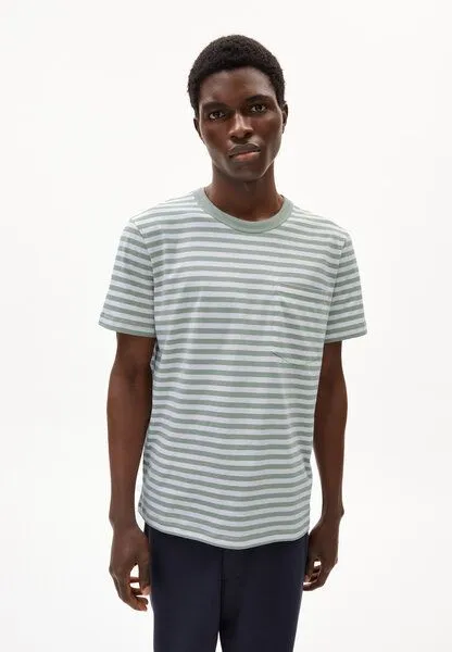 ARMEDANGELS ARMEDANGELS MAARKOS POCKET STRIPES Herren T-Shirt aus Bio-Baumwolle, Seagreen-broken white, – Produktbild 1 von 4