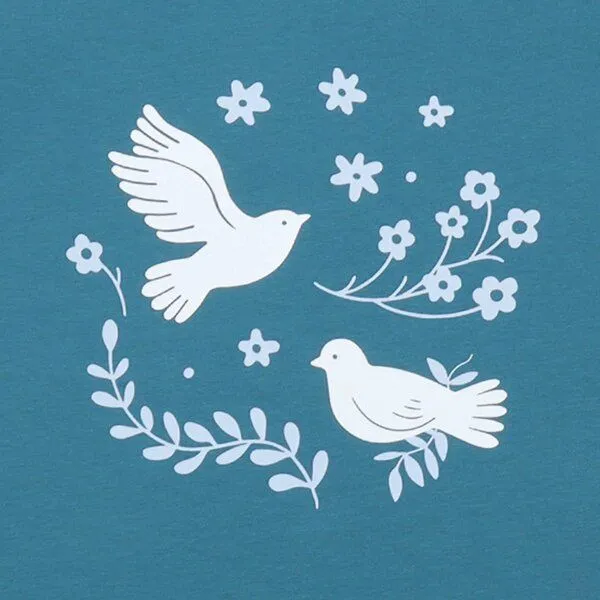 Walkiddy Walkiddy Mädchen T-Shirt GOTS-zertifiziert aus Bio-Baumwolle dunkelblau mit Vogel-und-Blumen-Motiv, Blau, – Produktbild 2 von 3