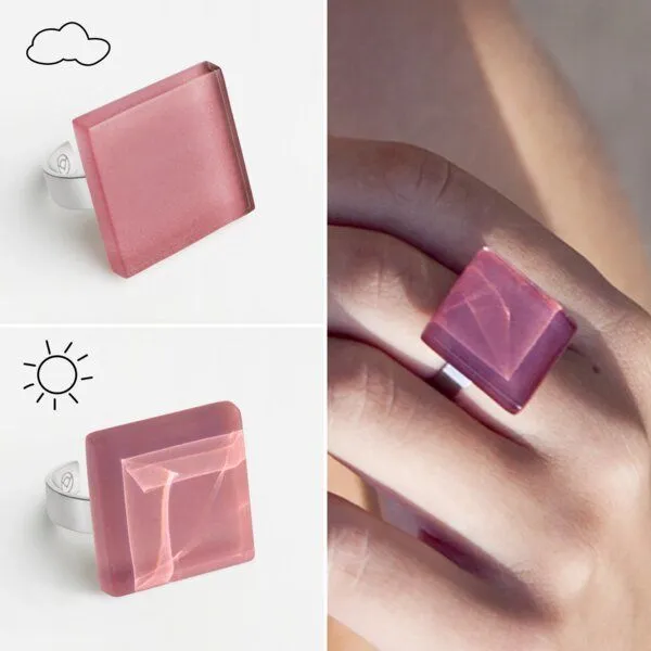 ALEXASCHA ALEXASCHA Geometrischer Statement Ring aus Glas PUREFORM, Rosenquarz rosa, – Produktbild 4 von 4