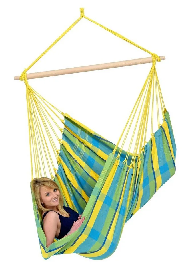 amazonas amazonas Hängesessel Brasil KingSize Hängestuhl (Belastbarkeit 150 kg, Handgefertigt, aus recycelten Materialien), Große Sitzfläche, Gelb, – Produktbild 2 von 5