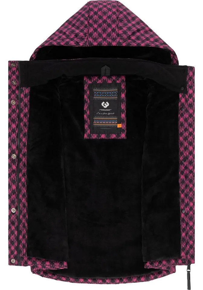 ragwear ragwear Steppweste Hesty Print Weste mit abnehmbarer Kapuze und Hahnentritt Muster, Rosa, – Produktbild 4 von 4