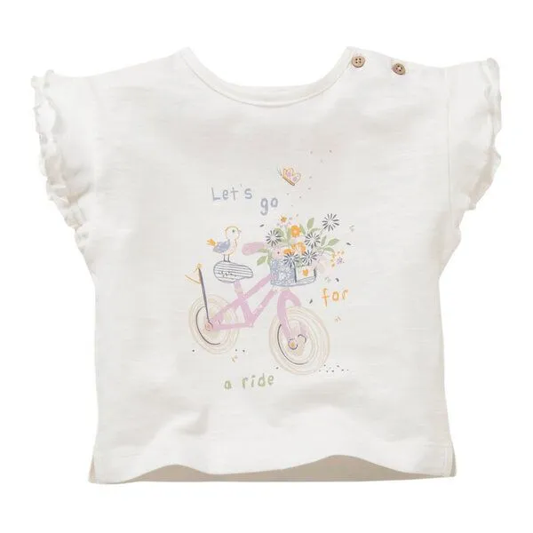 People Wear Organic People Wear Organic Kurzarm-Shirt mit Flügelärmeln, weiß bedruckt mit Motiv "Fahrrad", aus Bio Baumwolle – Produktbild 1 von 4