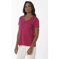 ORGANICATION ORGANICATION Damen Basic T-Shirt aus Bio-Baumwolle mit V-Ausschnitt, Pink(raspberry pink), – Produktbild 1 von 1
