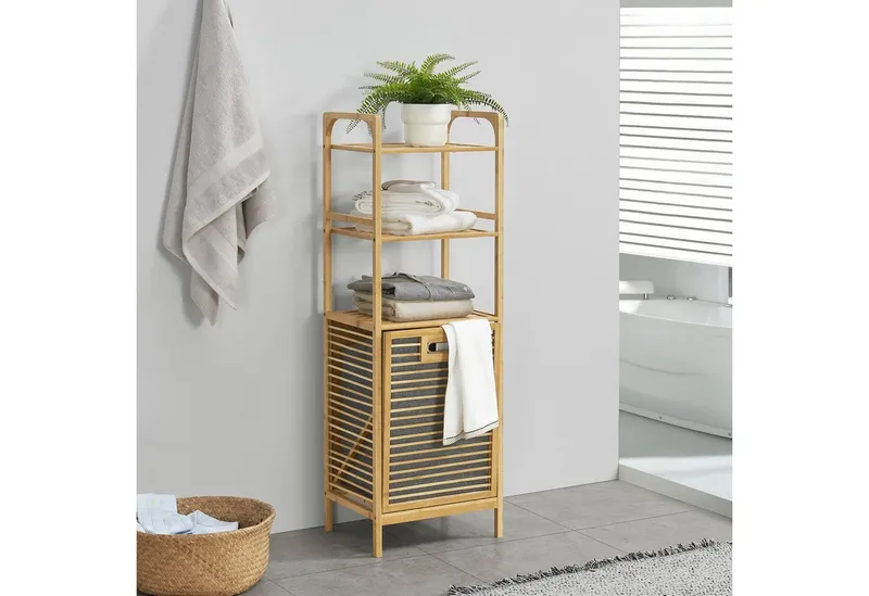 en.casa Wäschekorb, Tidaholm Bambus-Wäscheregal mit 2 Ablagen 118x40x31cm, Beige, – Produktbild 2 von 4