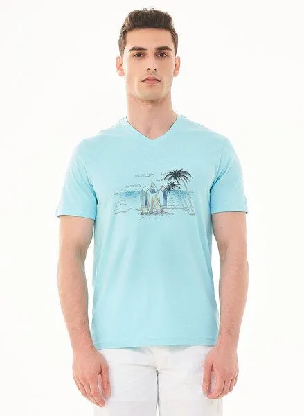 ORGANICATION ORGANICATION T-Shirt aus Bio-Baumwolle mit Print, Blau(mint), – Produktbild 1 von 4