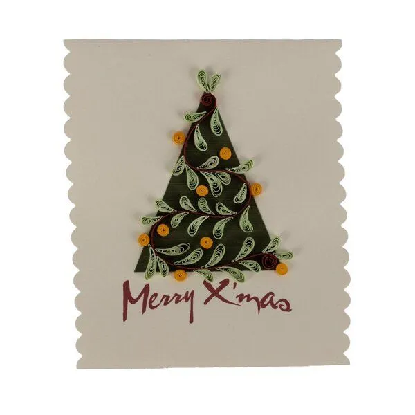 El Puente El Puente Grußkarte "Merry Xmas" | Fair Trade & Handmade aus Vietnam, Grün,rot, – Produktbild 1 von 1
