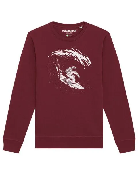 watapparel watapparel Sweatshirt Unisex Surfing Spaceman, Burgundy, – Produktbild 1 von 4