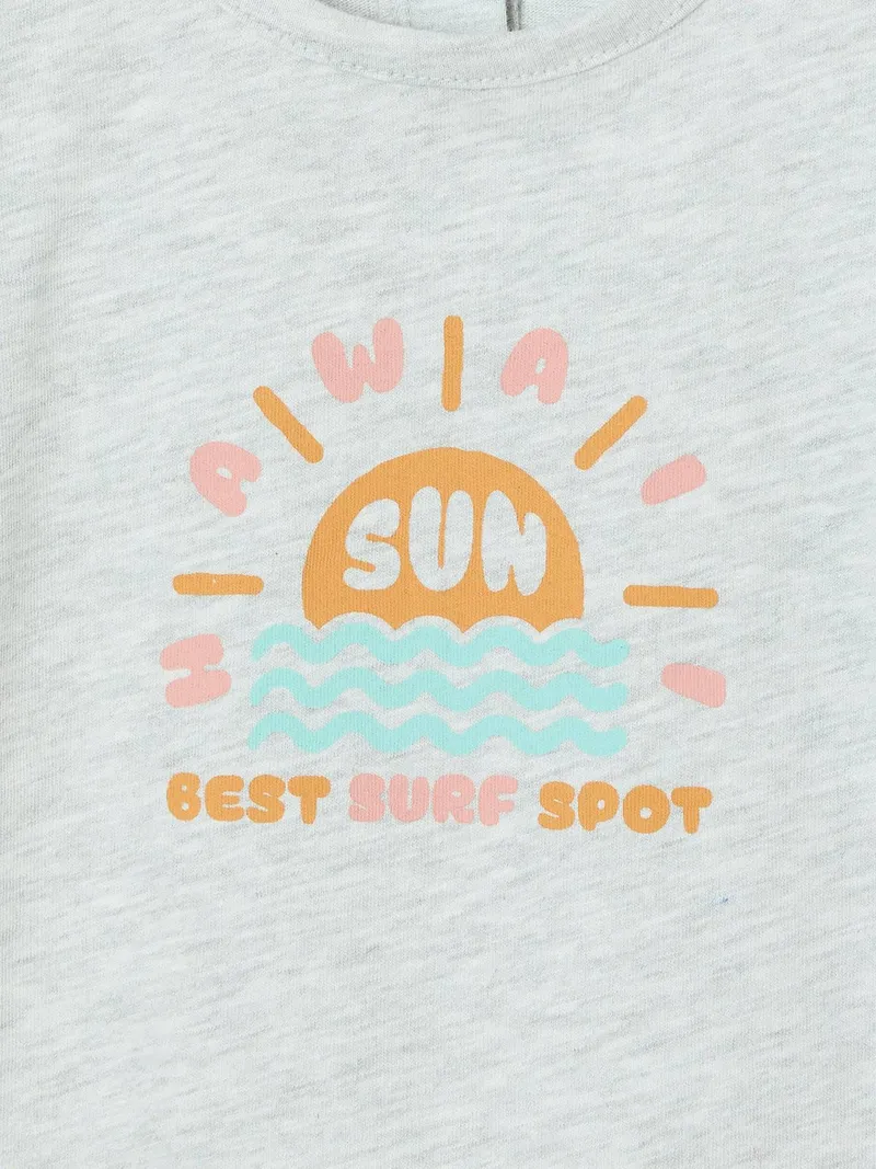 Vertbaudet Baby T-Shirt mit Hawaii-Print, Grau meliert, – Produktbild 2 von 3