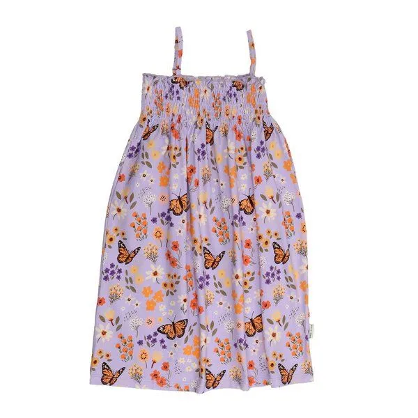 Walkiddy Walkiddy Kinder Trägerkleid GOTS-zertifiziert aus Bio-Baumwolle mit Blumen-und-Schmetterlings-Muster, Blau, – Produktbild 1 von 3