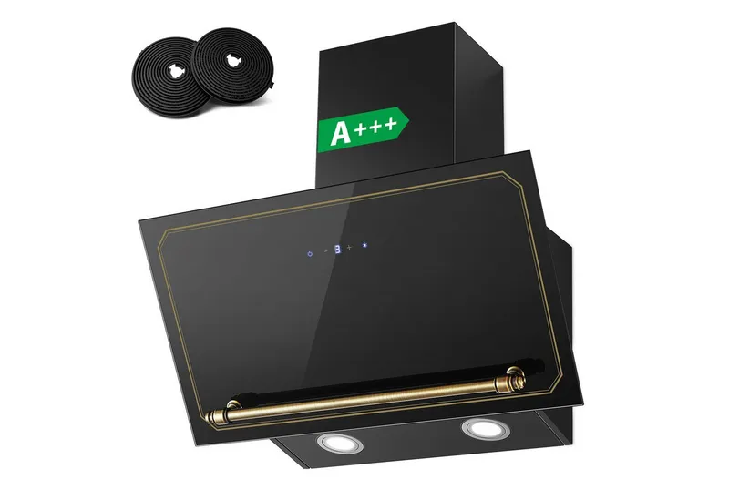 SNDOAS Kopffreihaube Dunstabzugshaube 60cm, 450 m³/h Umluft, 3 Stufen + Booster, A+++ Touchscreen Schräghaube, Abluft/Umluft mit LED, Schwarz, – Produktbild 1 von 5